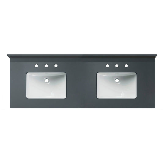 WOODBRIDGE 61" x 22" Vanity Top with Double Under Mount Rectangle Bowls, Dark Gray Engineered stone, Pre-drilled with 3-hole for 4-inch Centerset Faucet set up Option