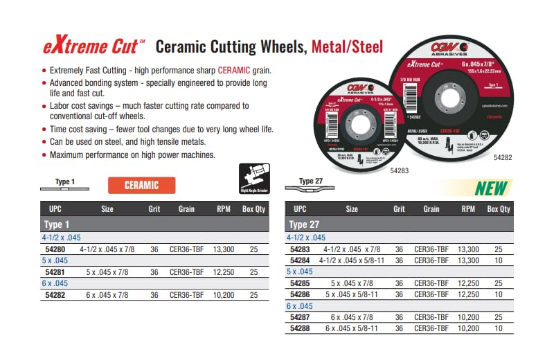 CGW Abrasives eXtreme Cut Ceramic Cutting Wheels