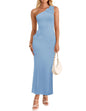 Women's One Shoulder Maxi Dress - Floral Ribbed Knit Summer Cocktail Dress