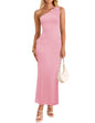 Women's One Shoulder Maxi Dress - Floral Ribbed Knit Summer Cocktail Dress