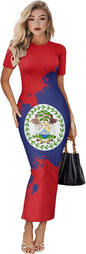 Women's Jamaican Flag Bodycon Midi Dress Short Sleeve
