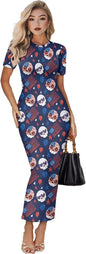 Women's Jamaican Flag Bodycon Midi Dress Short Sleeve