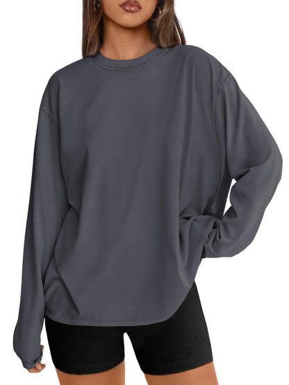 Big & Tall Clothing - Women's Oversized Long Sleeve T-Shirt Basic Crewneck Tee Fall Casual Top