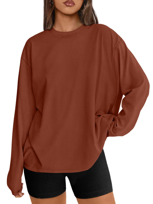 Big & Tall Clothing - Women's Oversized Long Sleeve T-Shirt Basic Crewneck Tee Fall Casual Top