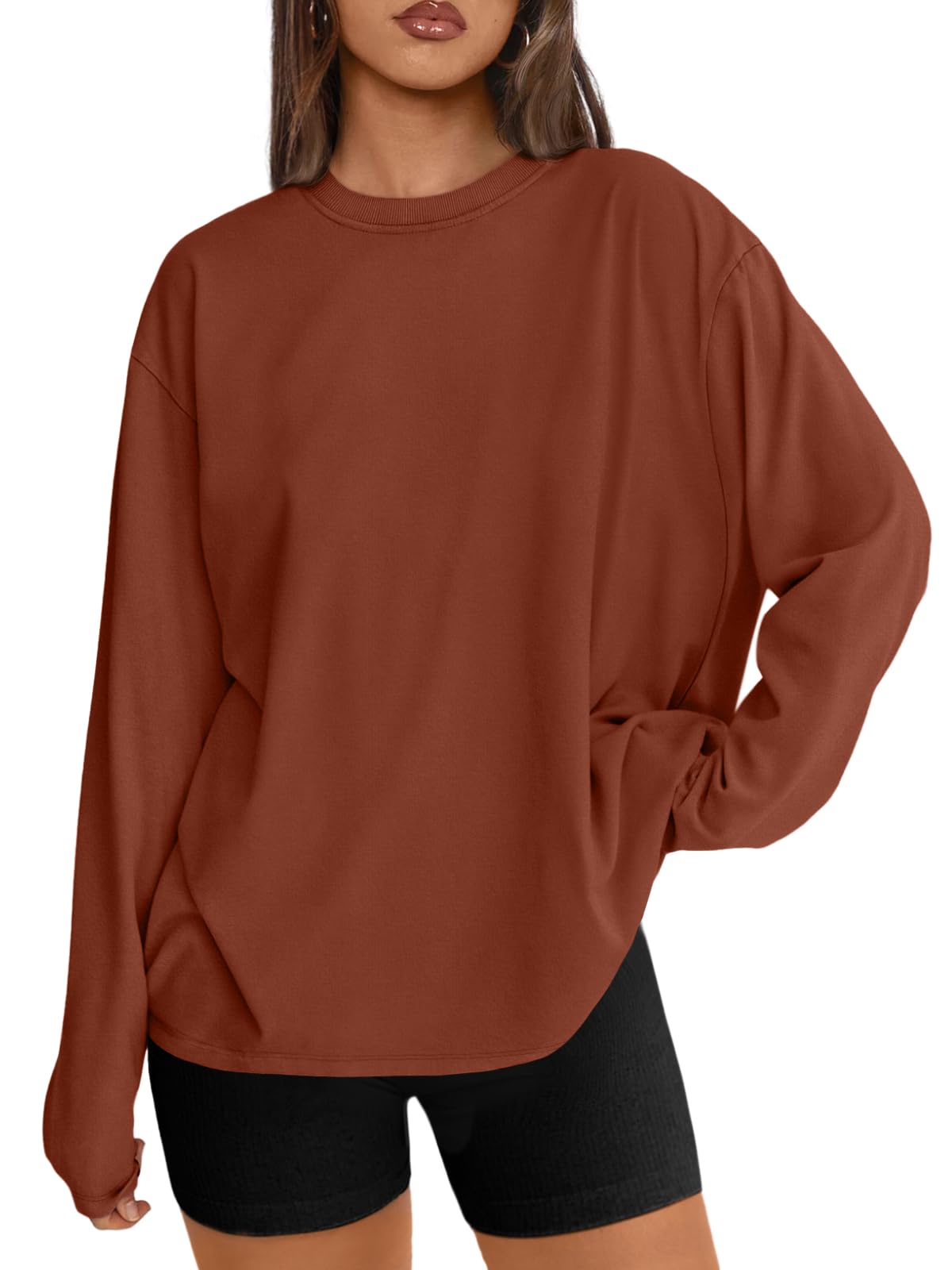 Big & Tall Clothing - Women's Oversized Long Sleeve T-Shirt Basic Crewneck Tee Fall Casual Top