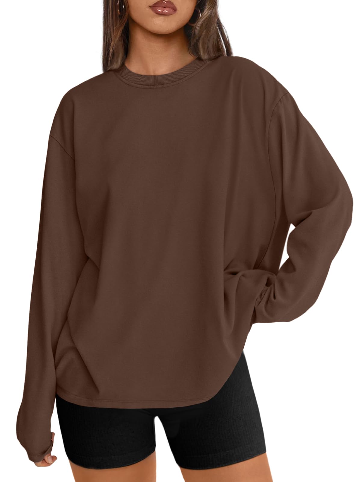 Big & Tall Clothing - Women's Oversized Long Sleeve T-Shirt Basic Crewneck Tee Fall Casual Top