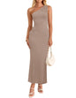 Women's One Shoulder Maxi Dress - Floral Ribbed Knit Summer Cocktail Dress
