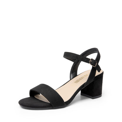 Women's Low Block Heel Sandals - Open Toe Ankle Strap Chunky Heels with Buckle