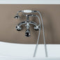 WOODBRIDGE F0030BN Wall Mount Adjustable Centers Bathtub Faucet with 3 Metal Cross Handles and Telephone Style Hand Shower and Porcelain Handle