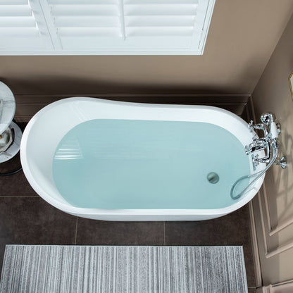 WOODBRIDGE F0030BN Wall Mount Adjustable Centers Bathtub Faucet with 3 Metal Cross Handles and Telephone Style Hand Shower and Porcelain Handle