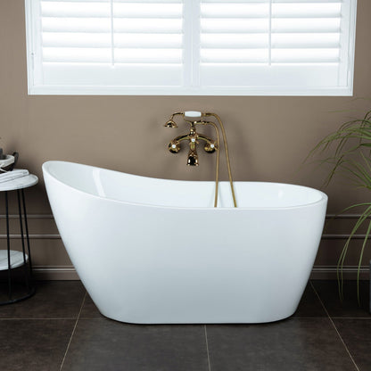 WOODBRIDGE F0030BN Wall Mount Adjustable Centers Bathtub Faucet with 3 Metal Cross Handles and Telephone Style Hand Shower and Porcelain Handle
