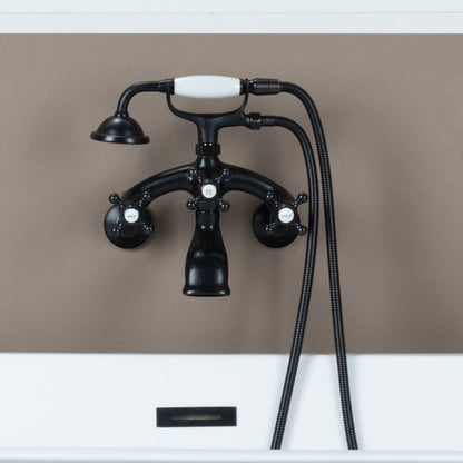 WOODBRIDGE F0030BN Wall Mount Adjustable Centers Bathtub Faucet with 3 Metal Cross Handles and Telephone Style Hand Shower and Porcelain Handle