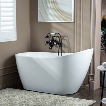 WOODBRIDGE F0030BN Wall Mount Adjustable Centers Bathtub Faucet with 3 Metal Cross Handles and Telephone Style Hand Shower and Porcelain Handle