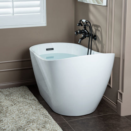 WOODBRIDGE F0030BN Wall Mount Adjustable Centers Bathtub Faucet with 3 Metal Cross Handles and Telephone Style Hand Shower and Porcelain Handle