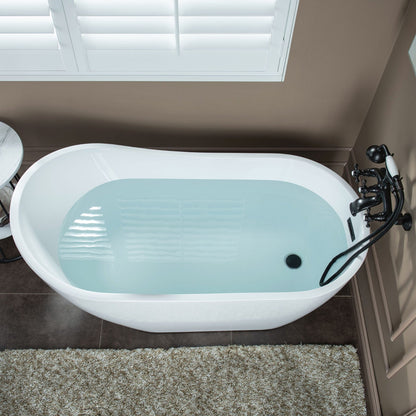 WOODBRIDGE F0030BN Wall Mount Adjustable Centers Bathtub Faucet with 3 Metal Cross Handles and Telephone Style Hand Shower and Porcelain Handle