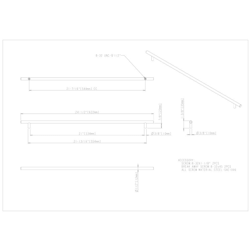 96 mm Center-to-Center Hollow Matte Black Stainless Steel Naples Cabinet Bar Pull
