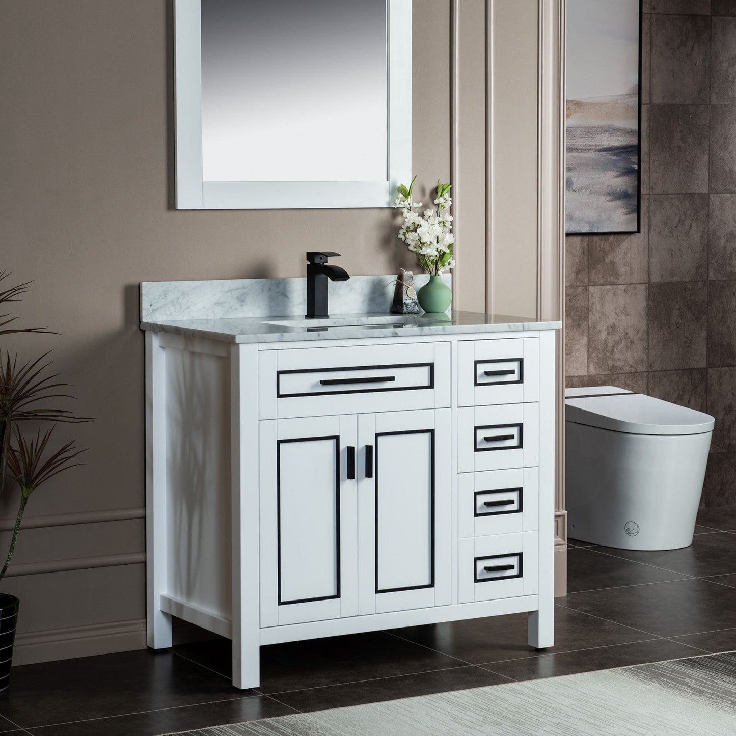 WOODBRIDGE Milan 37" Floor Mounted Single Basin Vanity Set with Solid Wood Cabinet