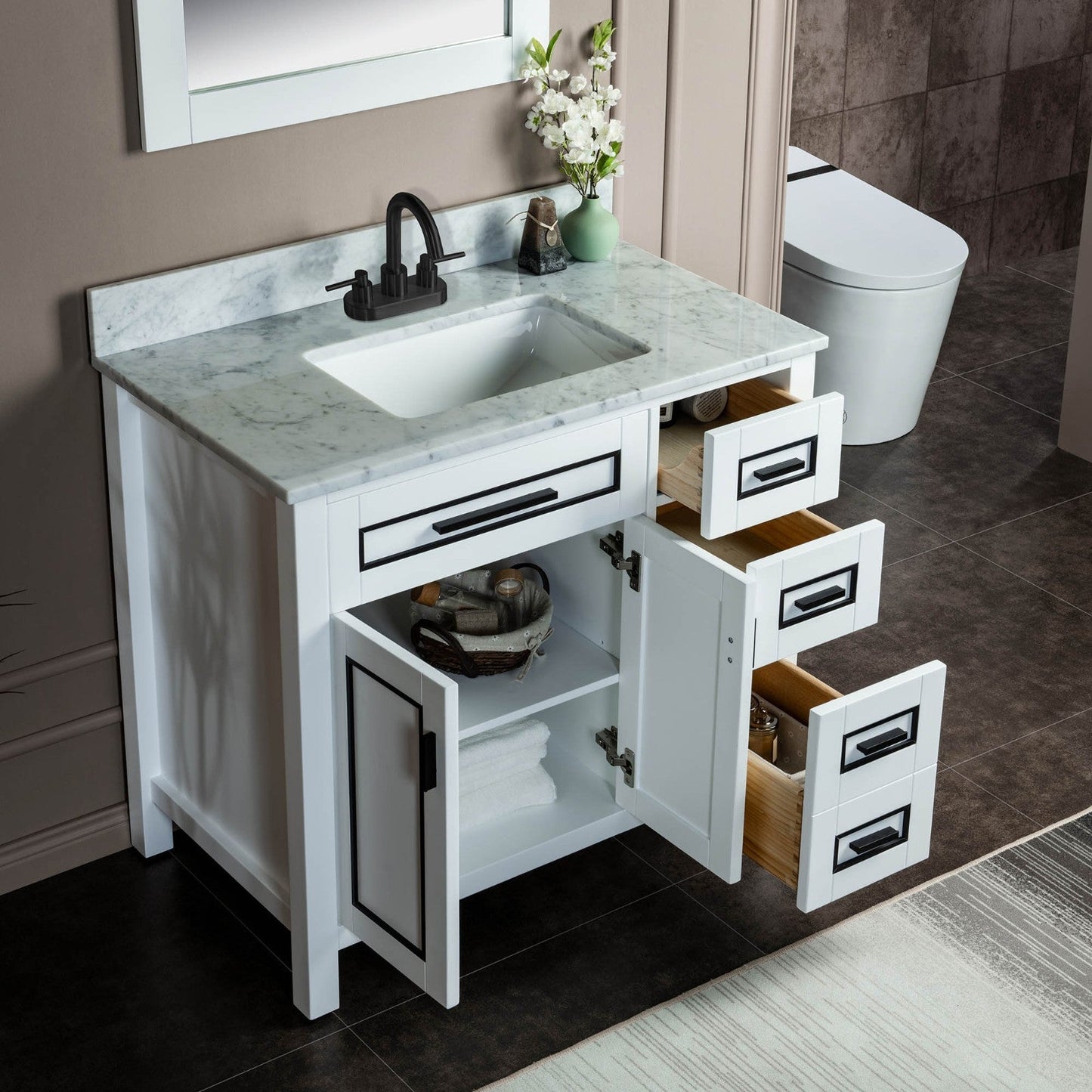 WOODBRIDGE Milan 37" Floor Mounted Single Basin Vanity Set with Solid Wood Cabinet