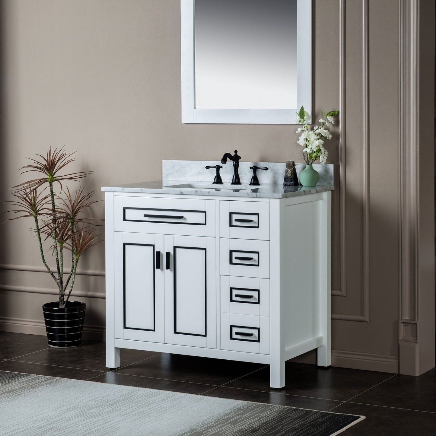 WOODBRIDGE Milan 37" Floor Mounted Single Basin Vanity Set with Solid Wood Cabinet