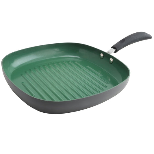 Eco-Friendly Home Hummington 11 inch Green Ceramic Non-Stick Grill Pan | Kitchen + Metal