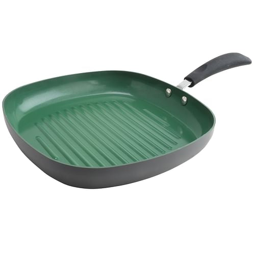 Eco-Friendly Home Hummington 11 inch Green Ceramic Non-Stick Grill Pan | Kitchen + Metal