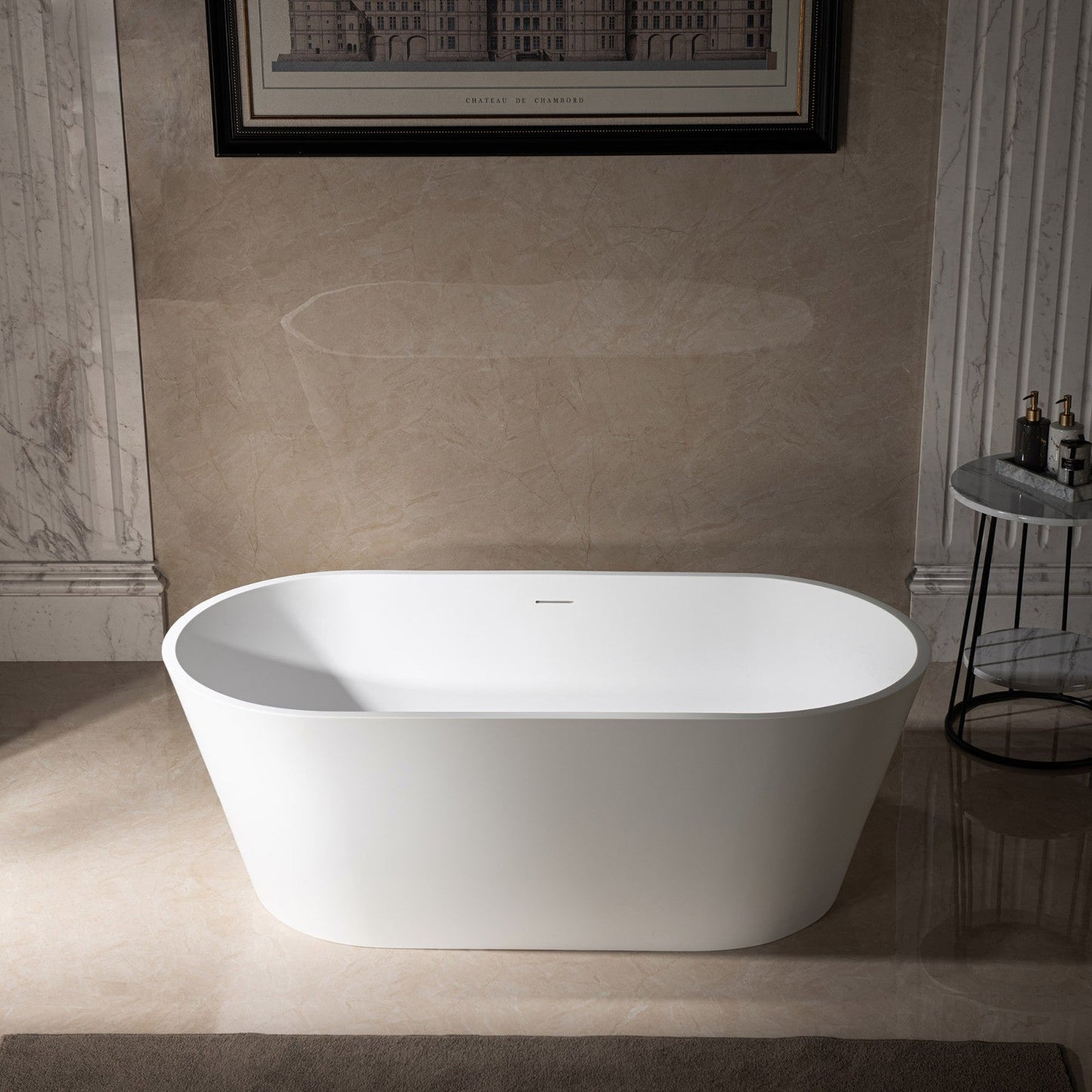 WOODBRIDGE 59 in. x 29 in. Luxury Contemporary Solid Surface Freestanding Bathtub