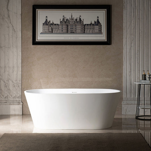 WOODBRIDGE 59 in. x 29 in. Luxury Contemporary Solid Surface Freestanding Bathtub