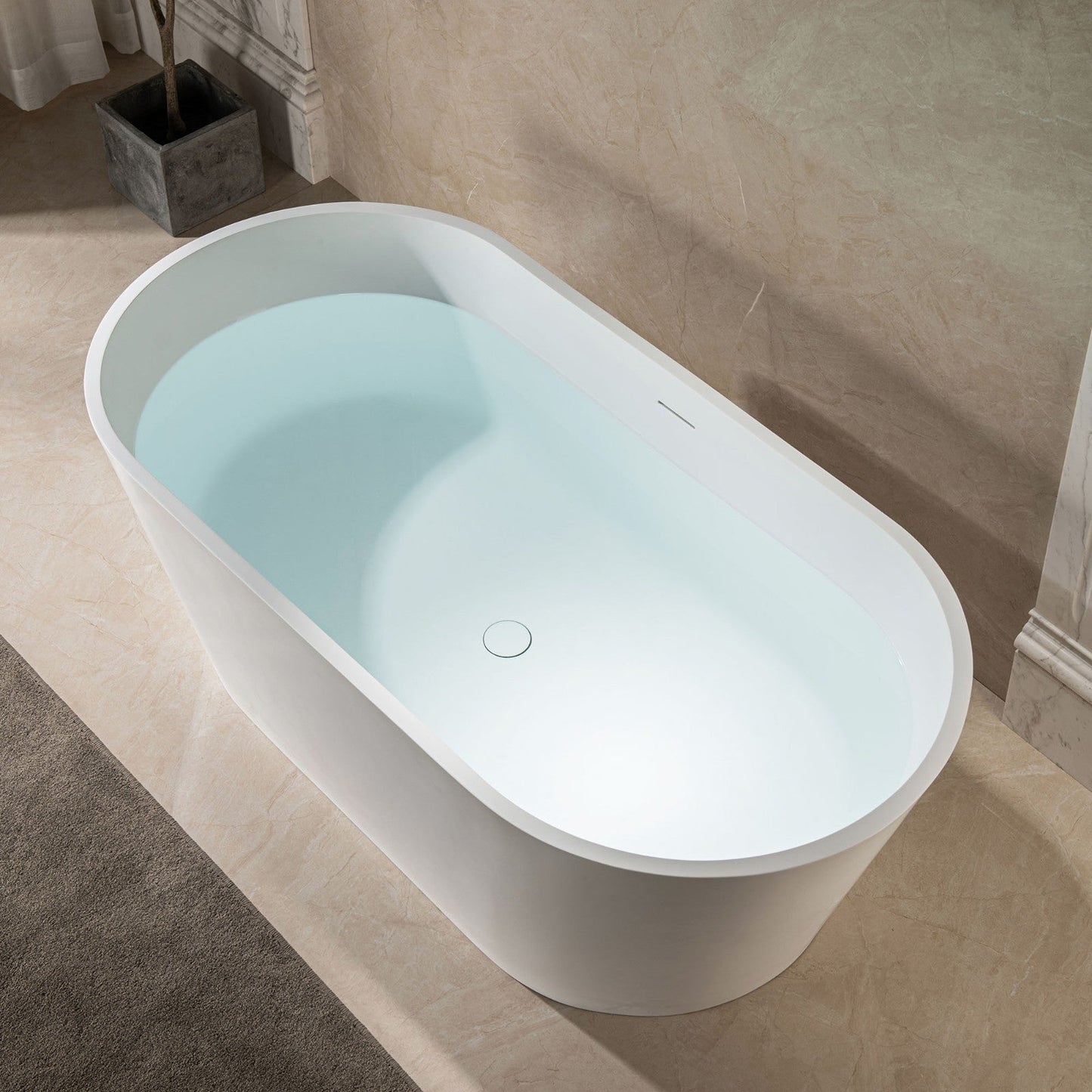WOODBRIDGE 59 in. x 29 in. Luxury Contemporary Solid Surface Freestanding Bathtub