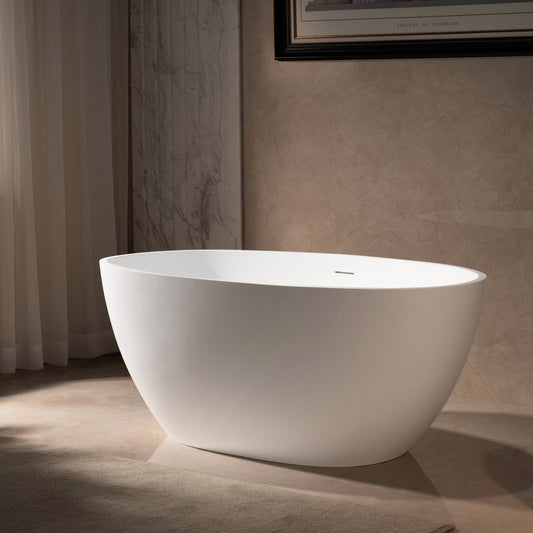 WOODBRIDGE 55 in. x 29.5 in. Luxury Contemporary Solid Surface Freestanding Bathtub