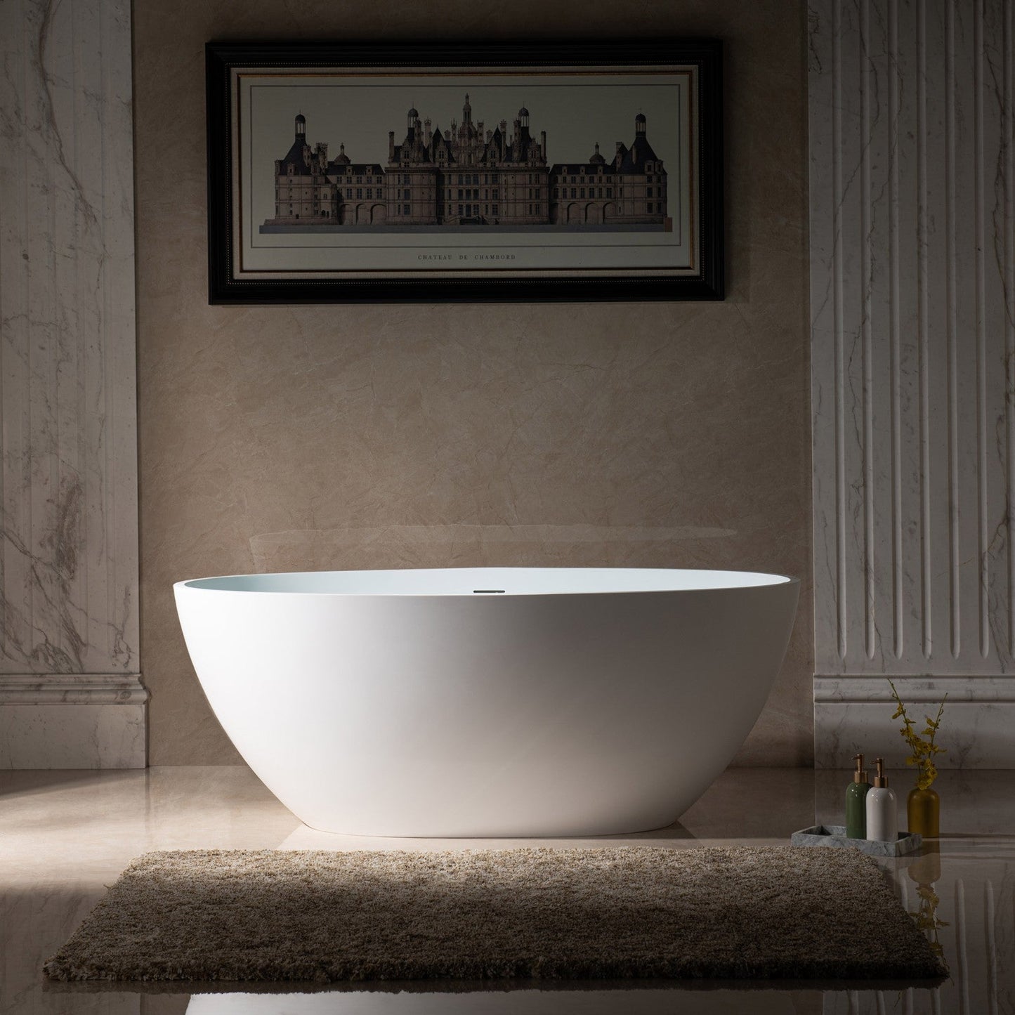 WOODBRIDGE 59 in. x 30.75 in. Luxury Contemporary Solid Surface Freestanding Bathtub