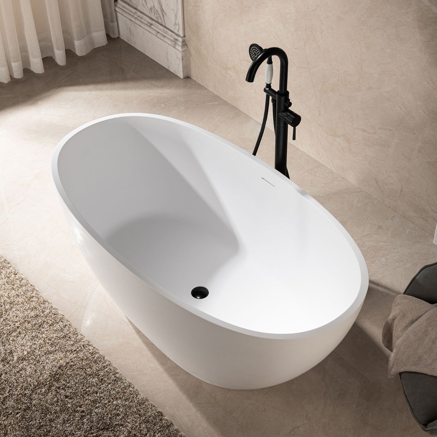 WOODBRIDGE 59 in. x 30.75 in. Luxury Contemporary Solid Surface Freestanding Bathtub