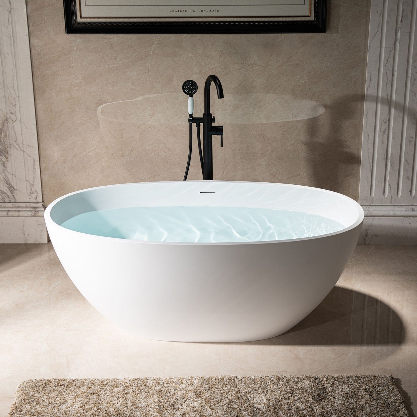 WOODBRIDGE 59 in. x 30.75 in. Luxury Contemporary Solid Surface Freestanding Bathtub