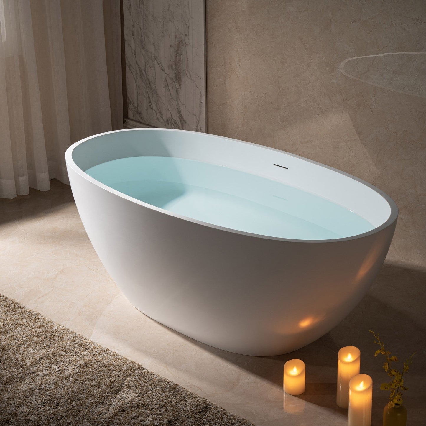 WOODBRIDGE 59 in. x 30.75 in. Luxury Contemporary Solid Surface Freestanding Bathtub