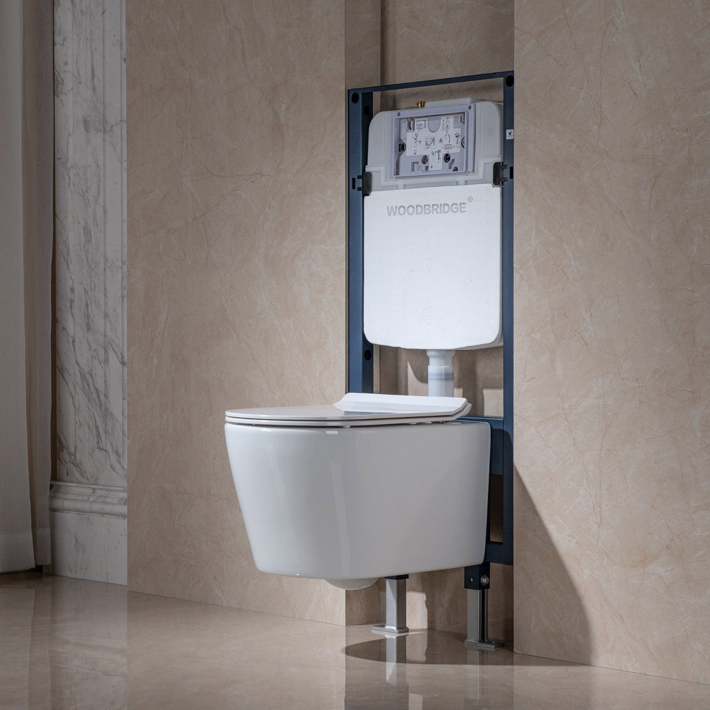 WOODBRIDGE Wall Hung 1.60 GPF/0.8 GPF Dual Flush Elongated Toilet with In-Wall Tank and Carrier System