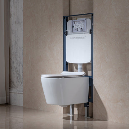 WOODBRIDGE Wall Hung 1.60 GPF/0.8 GPF Dual Flush Elongated Toilet with In-Wall Tank and Carrier System