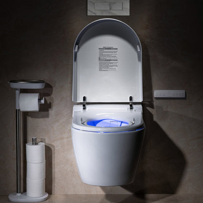 WOODBRIDGE Intelligent Compact Elongated Dual-flush wall hung toilet with Bidet Wash Function, Heated Seat & Dryer. Matching Concealed Tank system and White Marble Stone Slim Flush Plates Included.LT611 + SWHT611+FP611-WH