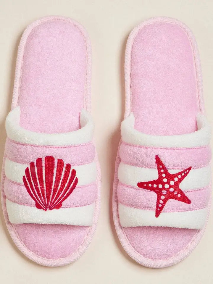 Sea Shell & Starfish Embroidered Terry Poolside Slides