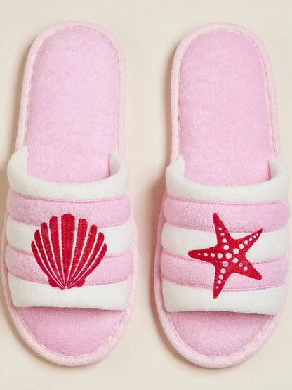 Sea Shell & Starfish Embroidered Terry Poolside Slides