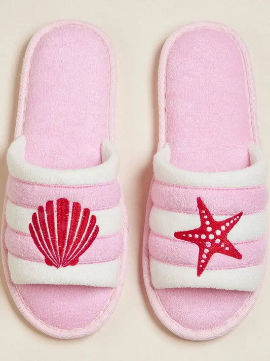 Sea Shell & Starfish Embroidered Terry Poolside Slides