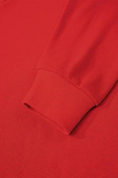 Fiery Red Preppy Striped Sleeve Loose Sweatshirt