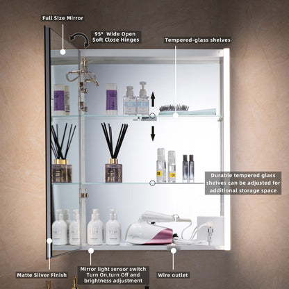 Best Seller WOODBRIDGE Contemporary 24”W X 30"H Surface Mount Frameless One Door Medicine Cabinet with Mirror Defogger and Soft Close Hinges
