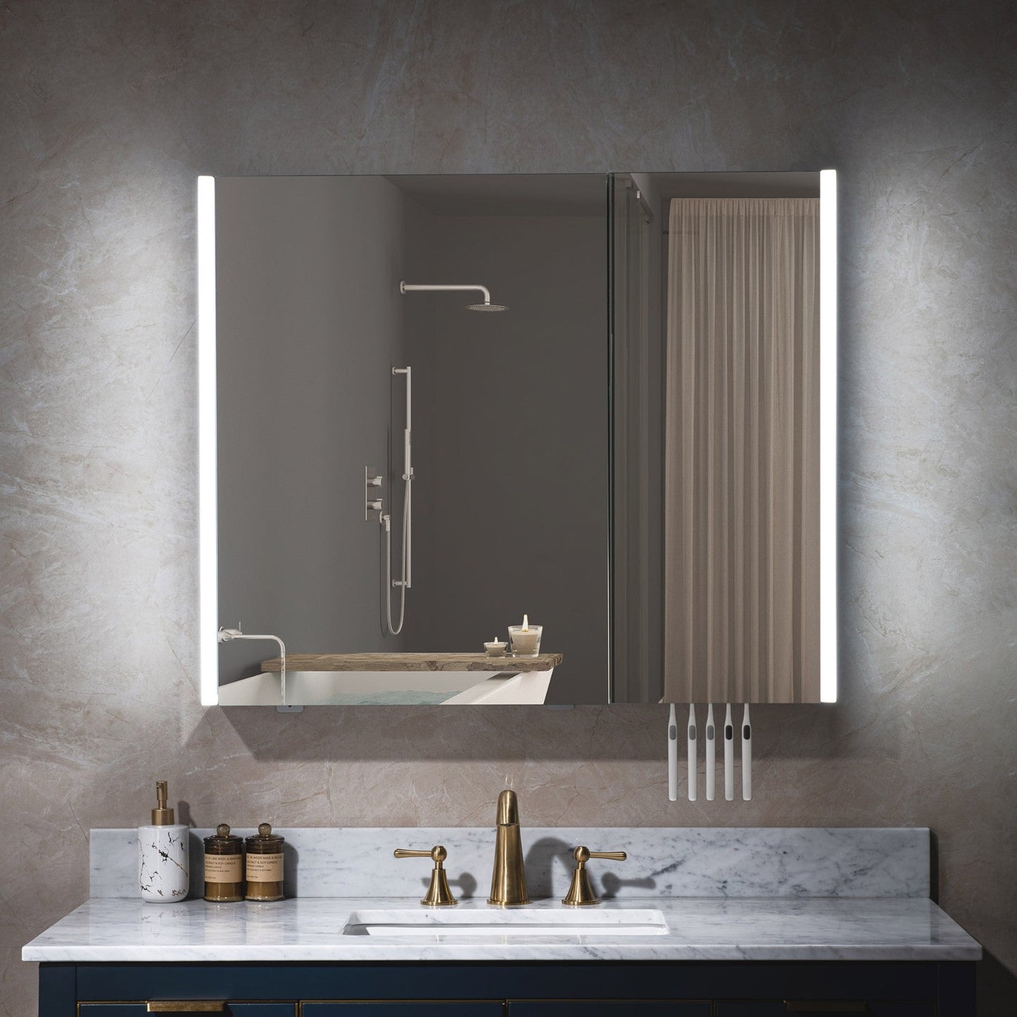 WOODBRIDGE Contemporary 36”W X 30"H Surface Mount Frameless 2 Doors Medicine Cabinet with Mirror Defogger and soft close hinges