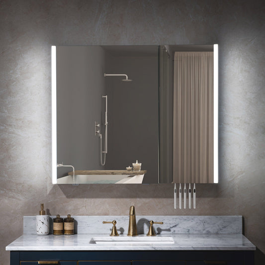 WOODBRIDGE Contemporary 36”W X 30"H Surface Mount Frameless 2 Doors Medicine Cabinet with Mirror Defogger and soft close hinges