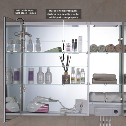 WOODBRIDGE Contemporary 36”W X 30"H Surface Mount Frameless 2 Doors Medicine Cabinet with Mirror Defogger and soft close hinges