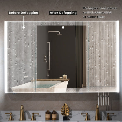 WOODBRIDGE Contemporary 48”W X 30"H Surface Mount Frameless Tri View Medicine Cabinet with Mirror Defogger and soft close Hinges
