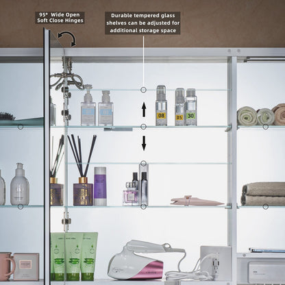 WOODBRIDGE Contemporary 48”W X 30"H Surface Mount Frameless Tri View Medicine Cabinet with Mirror Defogger and soft close Hinges