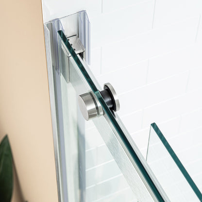 WOODBRIDGE Frameless Bathtub Shower Doors 56-60" Width x 62"Height with 5/16"(8mm) Clear Tempered Glass, 2 Ways Opening & Double Sliding