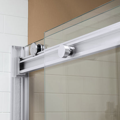 WOODBRIDGE Frameless Bathtub Shower Doors 56-60" Width x 62"Height with 5/16"(8mm) Clear Tempered Glass, 2 Ways Opening & Double Sliding