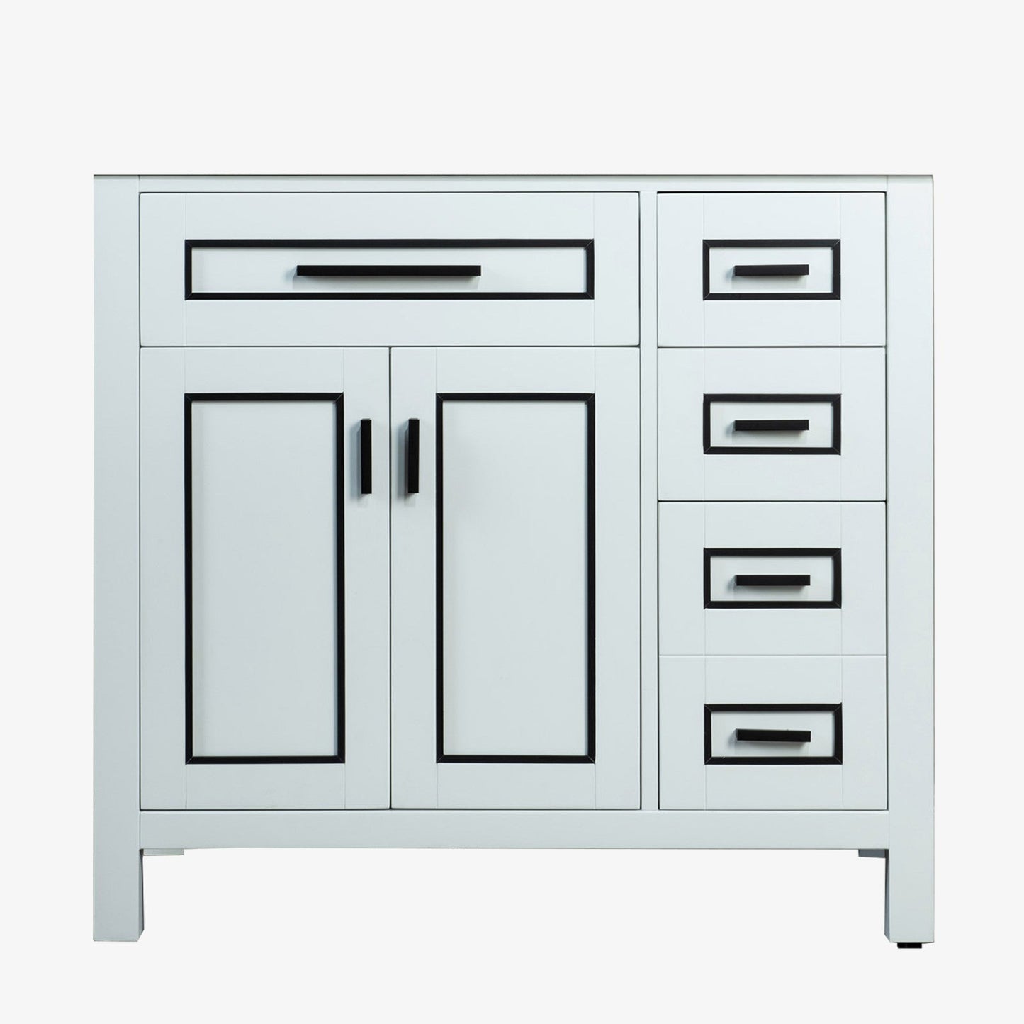 WOODBRIDGE Milan 36"x21"x33" Solid Wood Bath Vanities Cabinet Only with Drawers on Right, without Top, White, Milan 3621R-WH