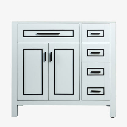 WOODBRIDGE Milan 36"x21"x33" Solid Wood Bath Vanities Cabinet Only with Drawers on Right, without Top, White, Milan 3621R-WH